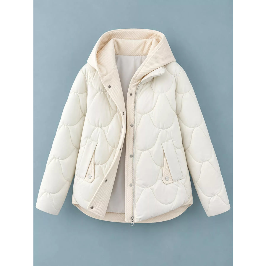 Plus Size Quilted Hooded Puffer Jacket with Snap-Button Closure Apparel and Accessories