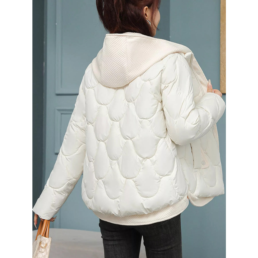 Plus Size Quilted Hooded Puffer Jacket with Snap-Button Closure Apparel and Accessories