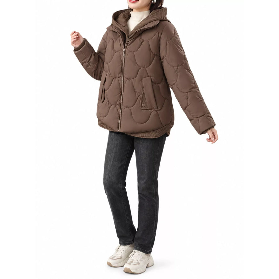 Plus Size Quilted Hooded Puffer Jacket with Snap-Button Closure Coffee / M Apparel and Accessories