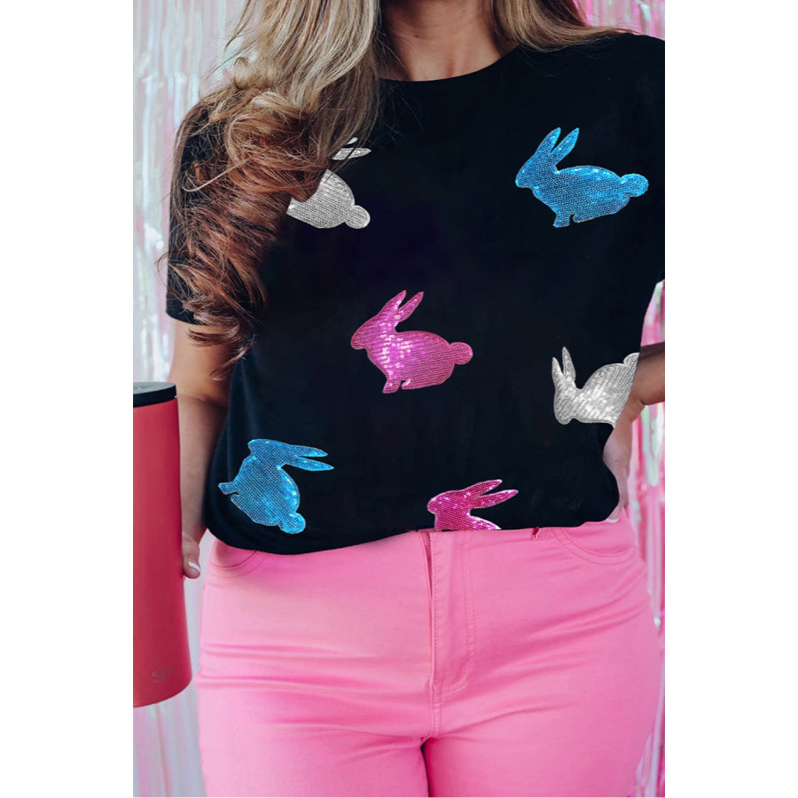 Plus Size Rabbit Round Neck Short Sleeve T-Shirt Apparel and Accessories