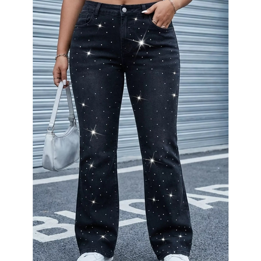 Plus Size Rhinestone Embellished Flare Jeans Apparel and Accessories