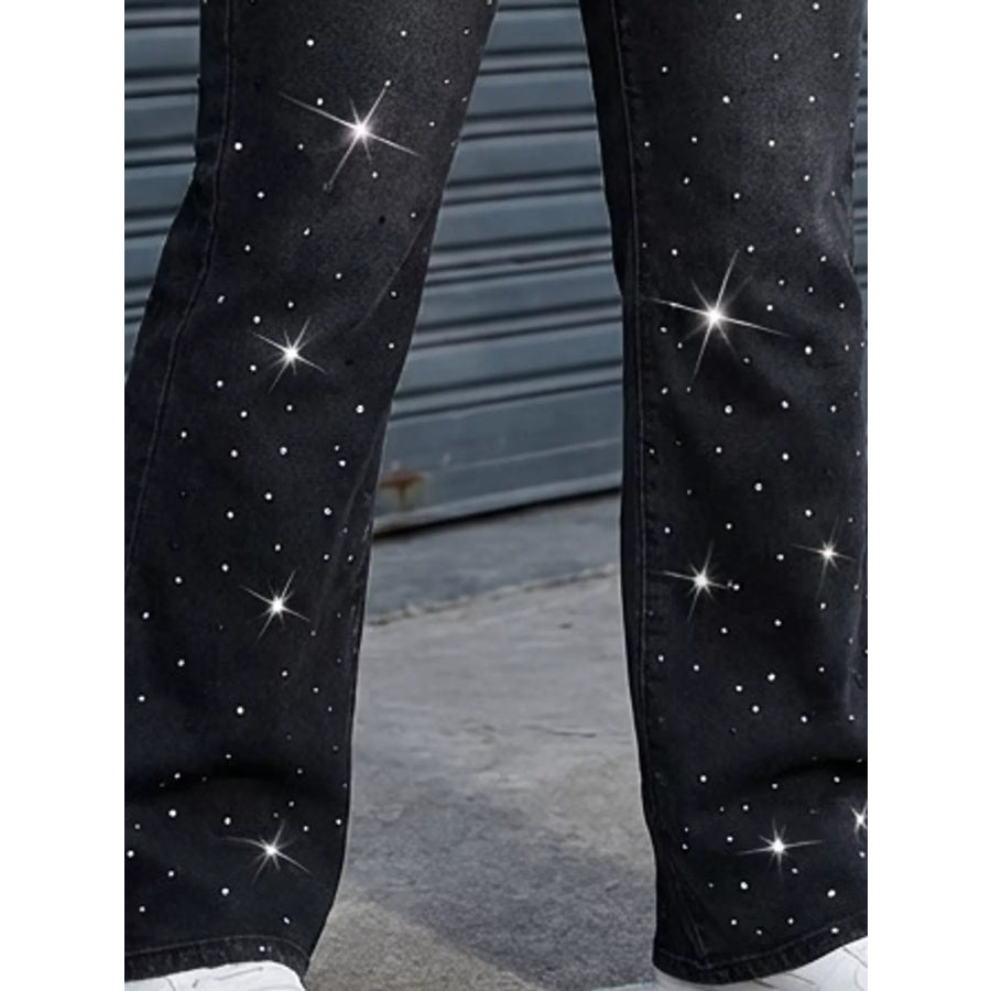 Plus Size Rhinestone Embellished Flare Jeans Apparel and Accessories