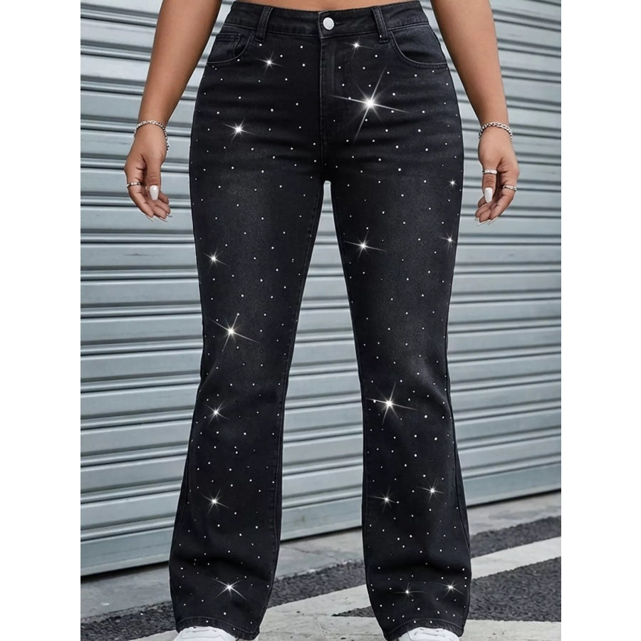 Plus Size Rhinestone Embellished Flare Jeans Apparel and Accessories