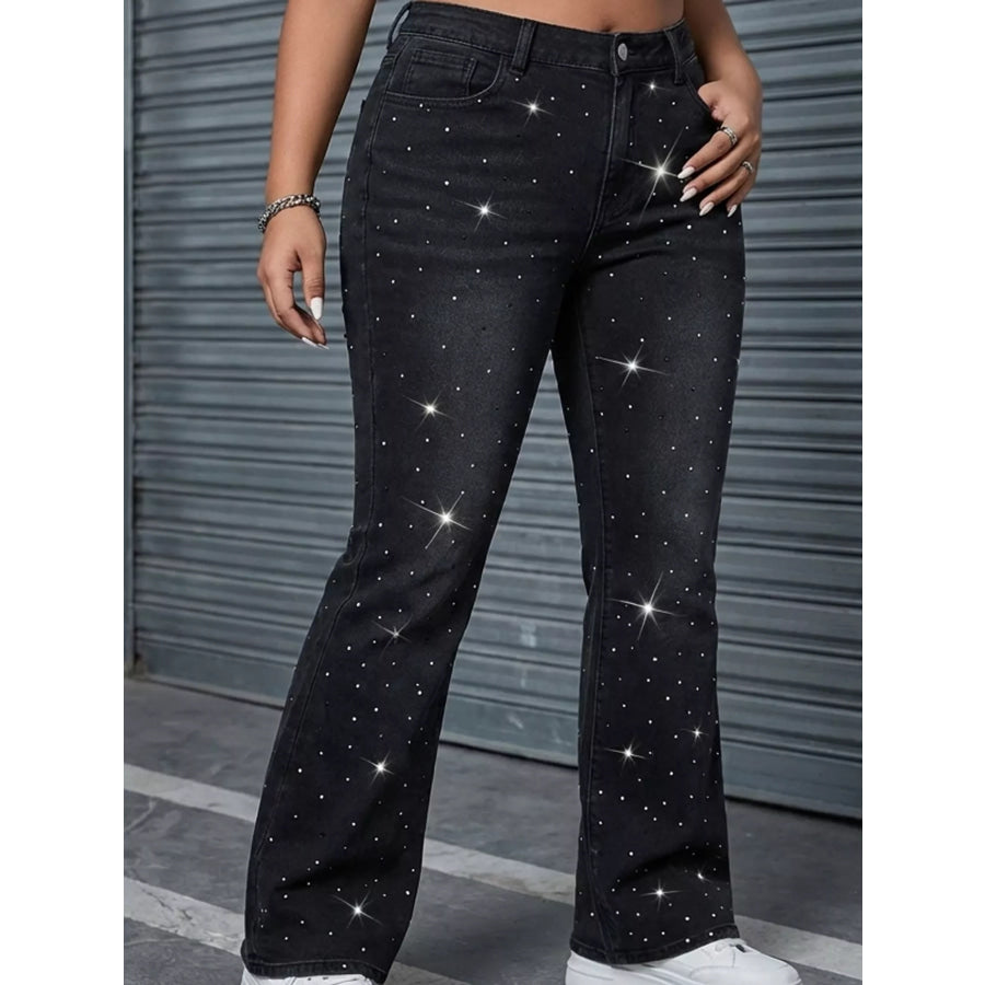 Plus Size Rhinestone Embellished Flare Jeans Apparel and Accessories