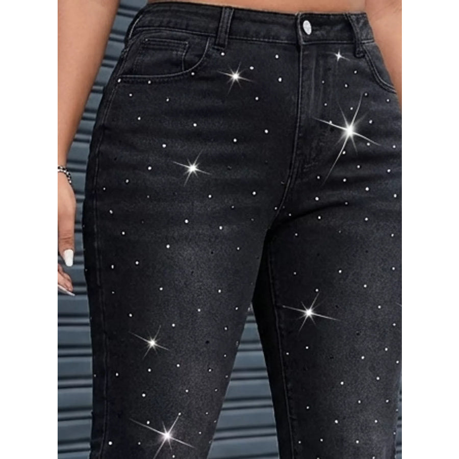 Plus Size Rhinestone Embellished Flare Jeans Apparel and Accessories