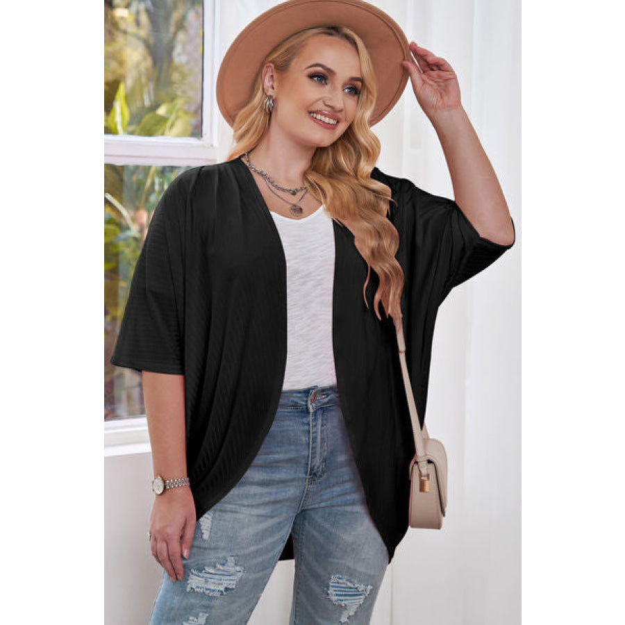 Plus Size Ribbed Cocoon Cover Up Black / 1XL Apparel and Accessories