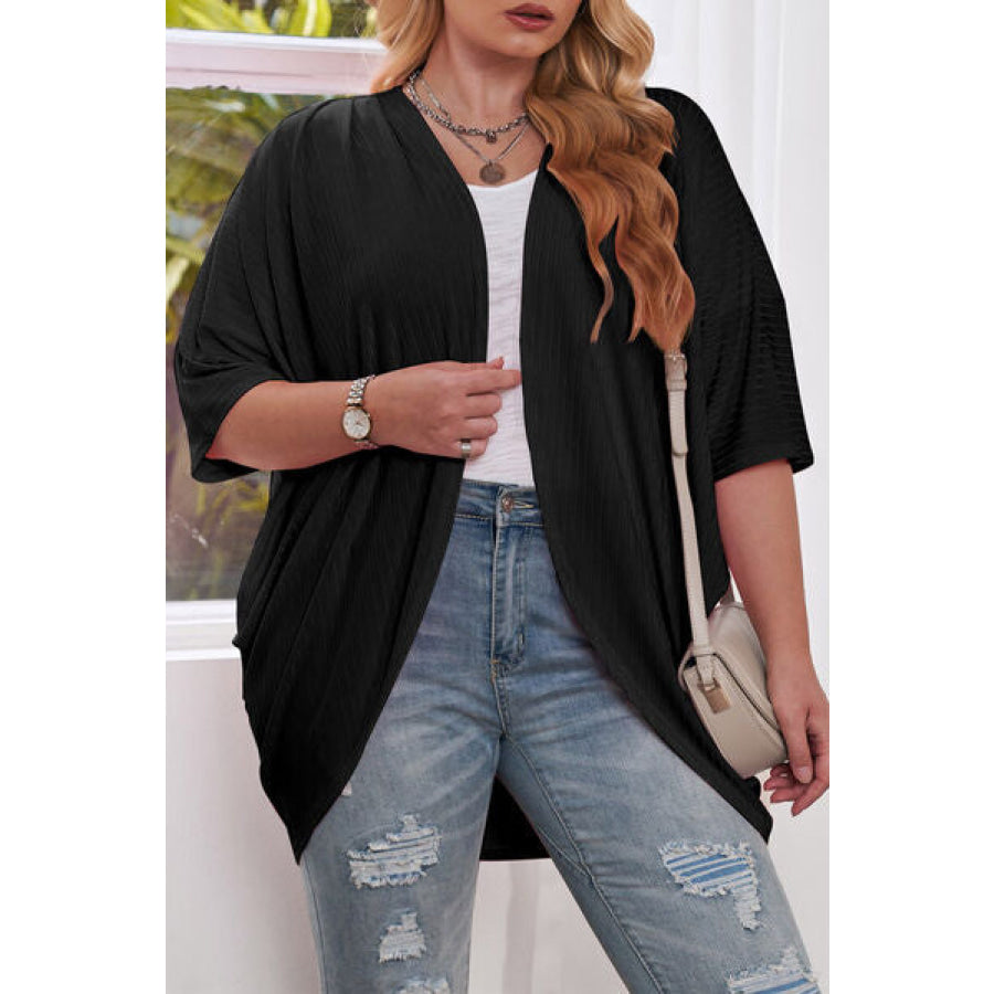 Plus Size Ribbed Cocoon Cover Up Black / 1XL Apparel and Accessories