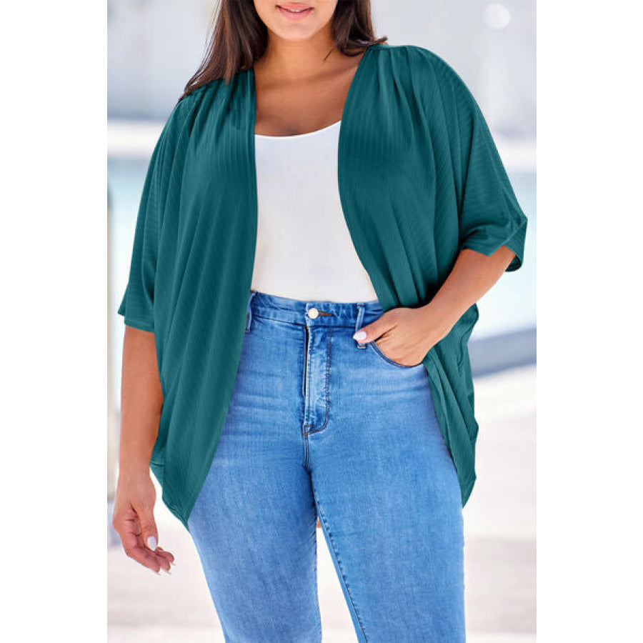 Plus Size Ribbed Cocoon Cover Up Black Forest / 1XL Apparel and Accessories