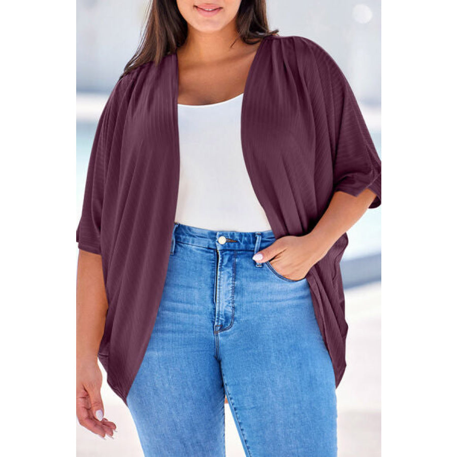Plus Size Ribbed Cocoon Cover Up Plum / 1XL Apparel and Accessories