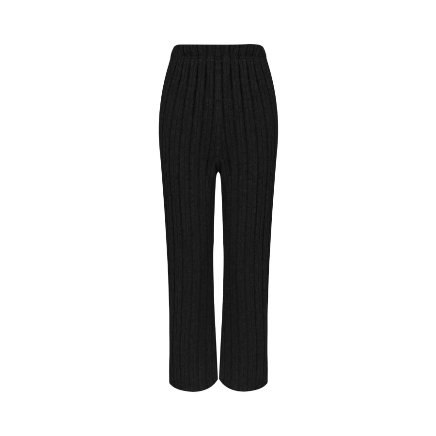 Plus Size Ribbed Knit Button-Front Top and Pants Set Apparel and Accessories