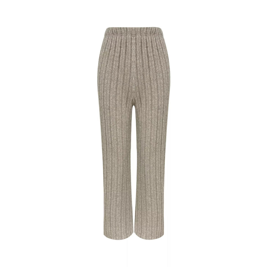 Plus Size Ribbed Knit Button-Front Top and Pants Set Apparel and Accessories