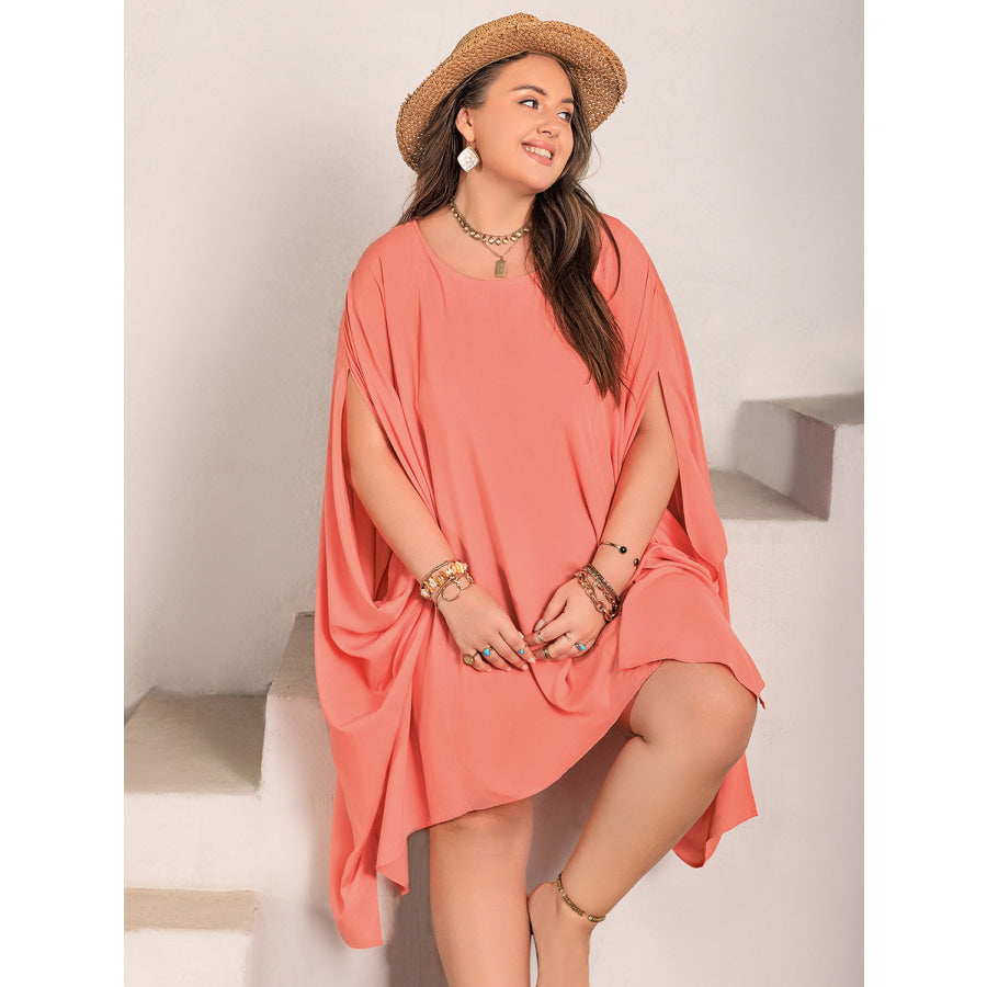 Plus Size Round Neck Batwing Sleeve Mini Dress Apparel and Accessories