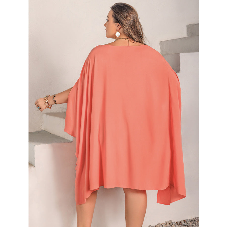 Plus Size Round Neck Batwing Sleeve Mini Dress Apparel and Accessories