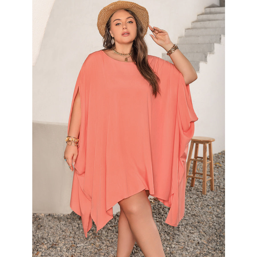 Plus Size Round Neck Batwing Sleeve Mini Dress Apparel and Accessories