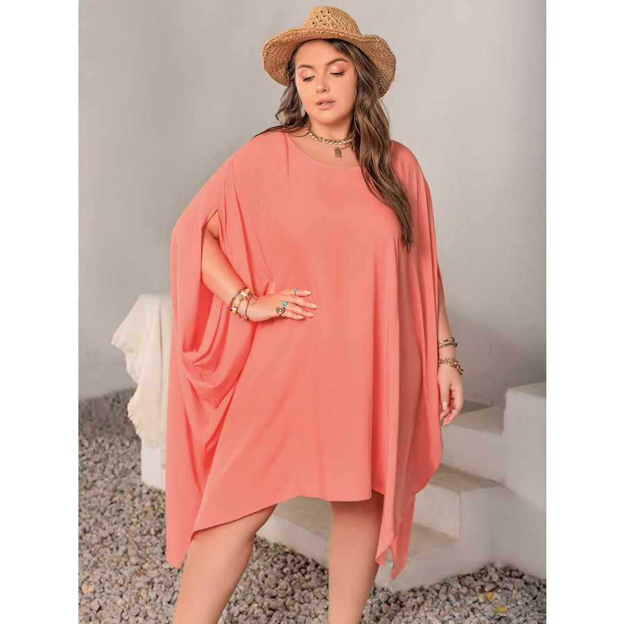 Plus Size Round Neck Batwing Sleeve Mini Dress Apparel and Accessories