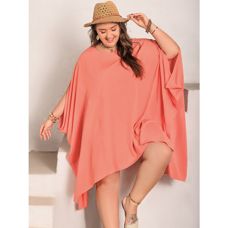 Plus Size Round Neck Batwing Sleeve Mini Dress Apparel and Accessories