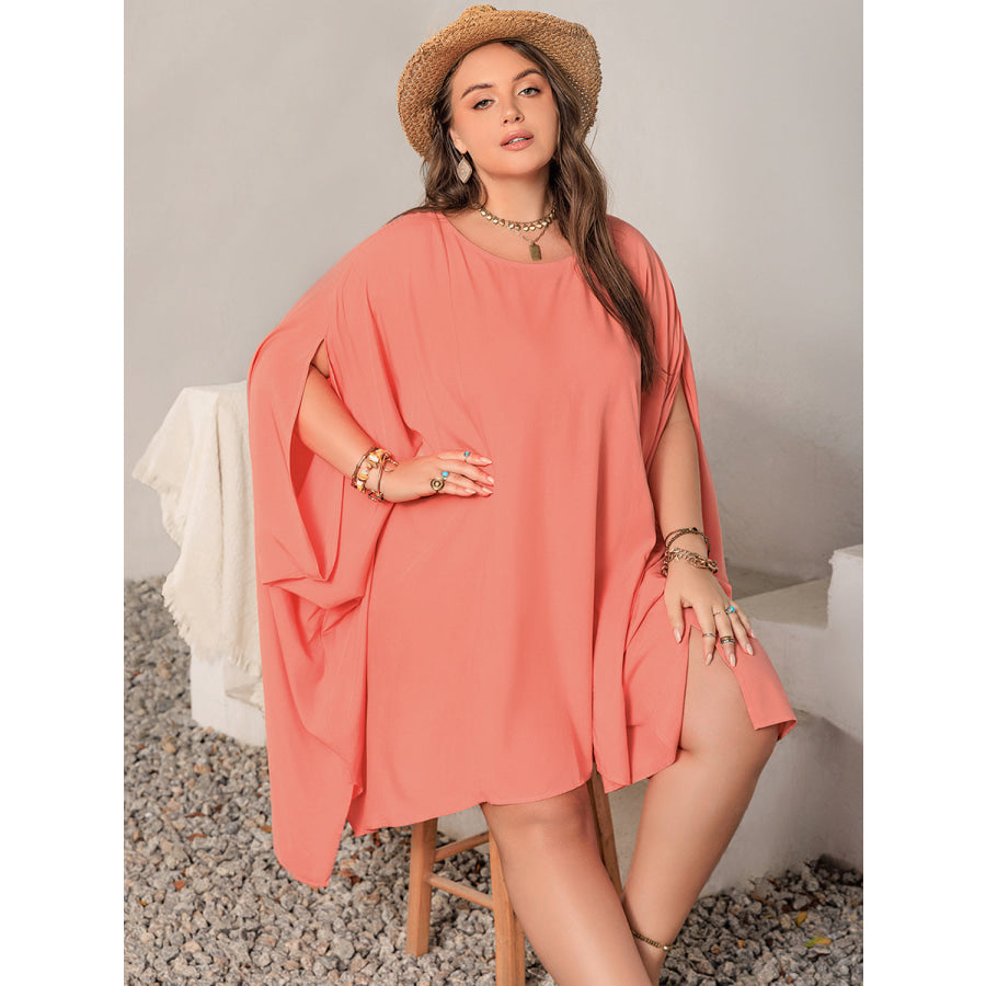 Plus Size Round Neck Batwing Sleeve Mini Dress Apparel and Accessories