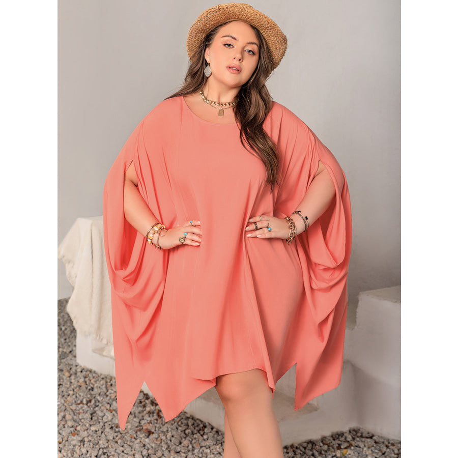 Plus Size Round Neck Batwing Sleeve Mini Dress Coral / 0XL Apparel and Accessories