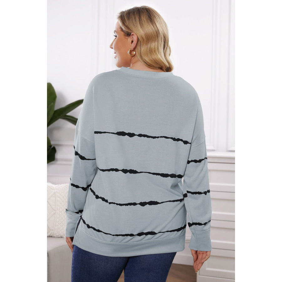 Plus Size Round Neck Dropped Shoulder Sweatshirt Apparel and Accessories