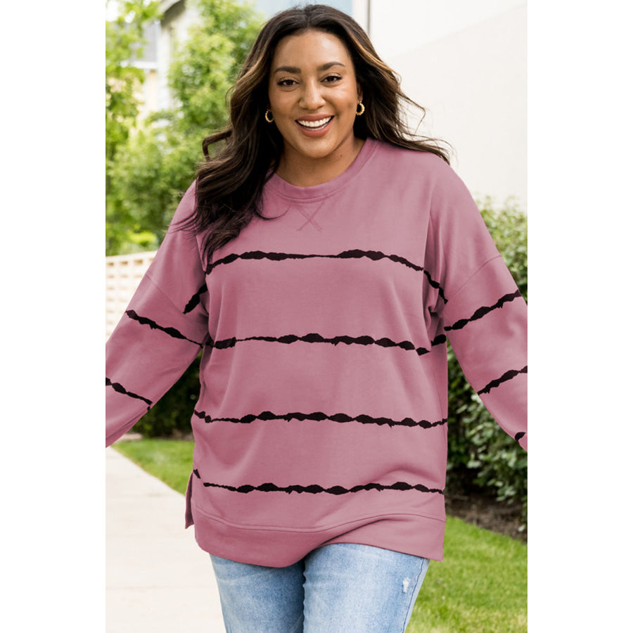 Plus Size Round Neck Dropped Shoulder Sweatshirt Apparel and Accessories