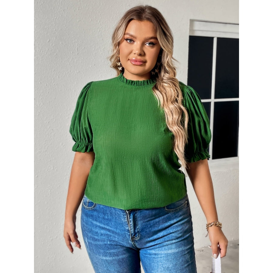 Plus Size Round Neck Flounce Sleeve Blouse