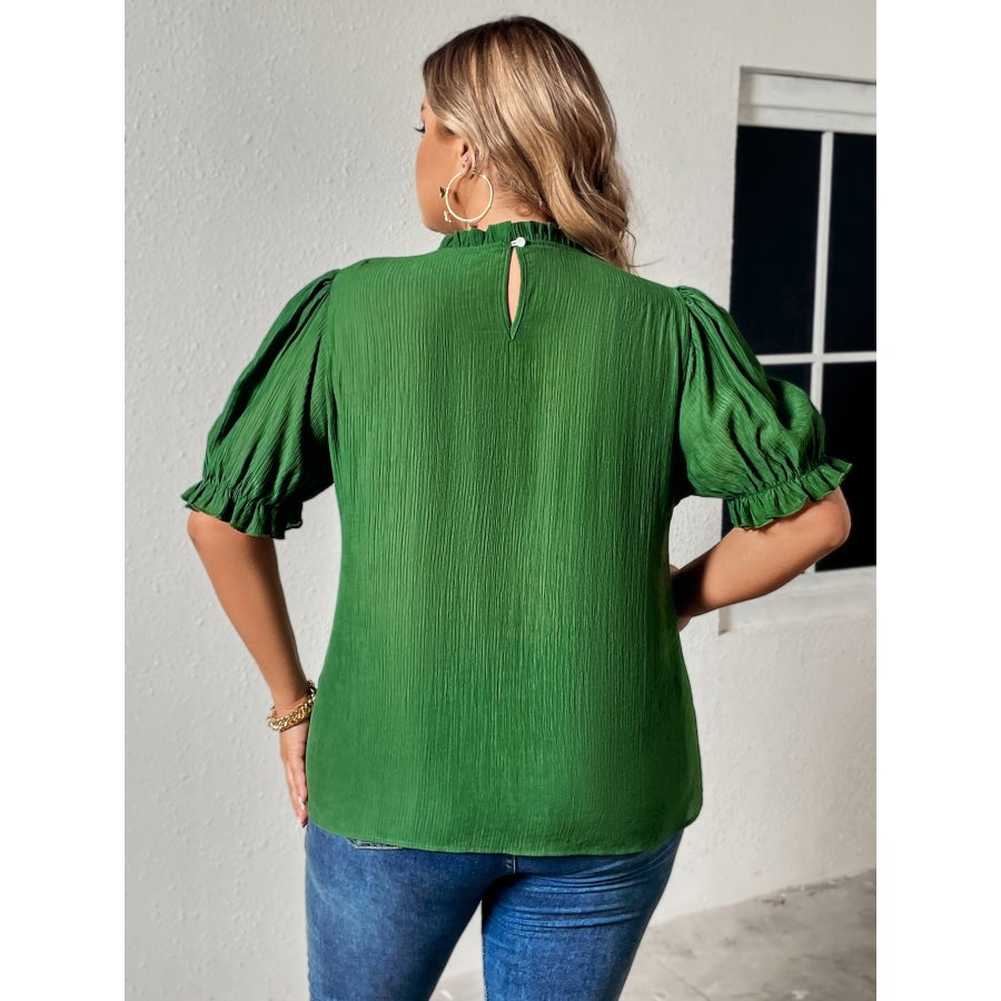 Plus Size Round Neck Flounce Sleeve Blouse