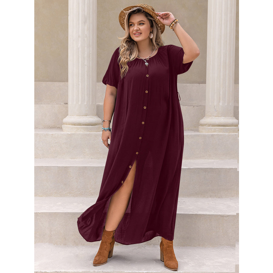 Plus Size Round Neck Half Sleeve Dress Apparel and Accessories