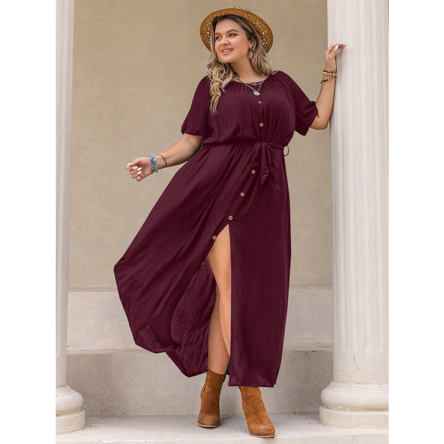 Plus Size Round Neck Half Sleeve Dress Apparel and Accessories