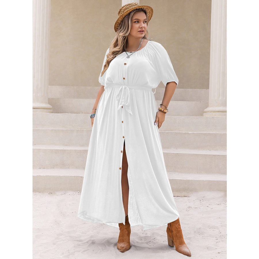 Plus Size Round Neck Half Sleeve Dress Apparel and Accessories