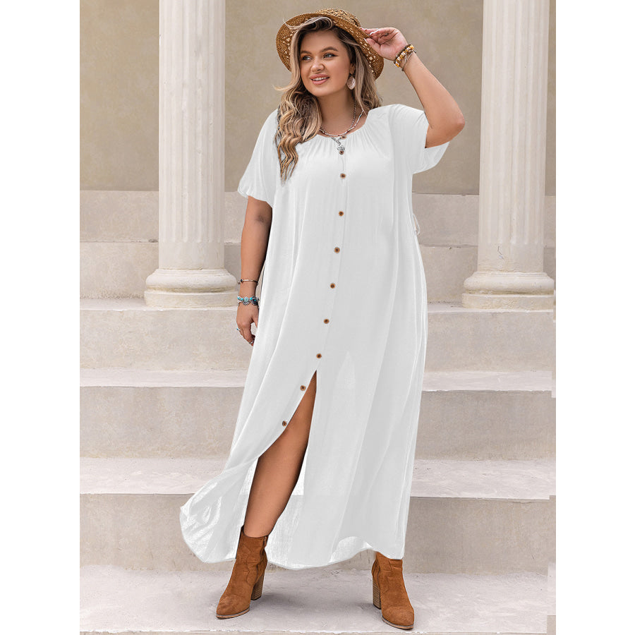 Plus Size Round Neck Half Sleeve Dress Apparel and Accessories