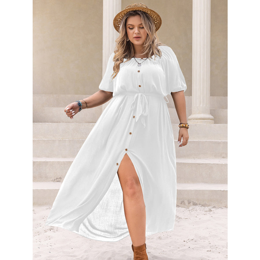 Plus Size Round Neck Half Sleeve Dress Apparel and Accessories