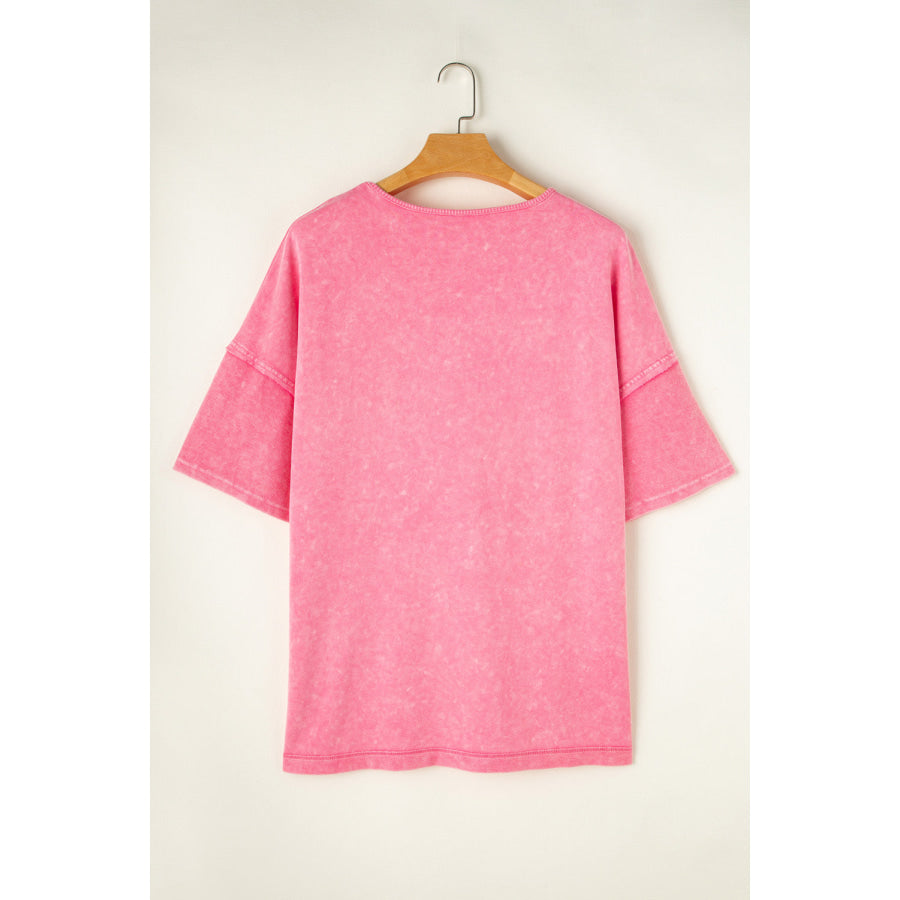Plus Size Round Neck Half Sleeve T-Shirt Blush Pink / 1XL Apparel and Accessories