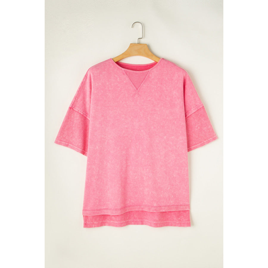 Plus Size Round Neck Half Sleeve T-Shirt Blush Pink / 1XL Apparel and Accessories