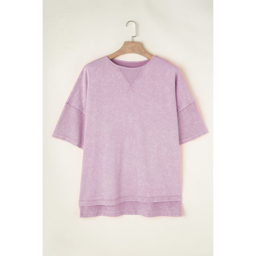 Plus Size Round Neck Half Sleeve T-Shirt Pink Purple / 1XL Apparel and Accessories