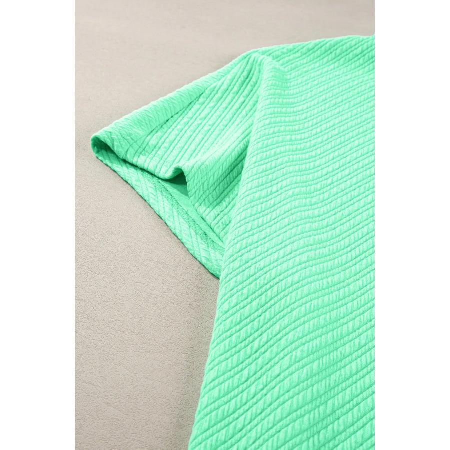 Plus Size Round Neck Half Sleeve Top and Tied Pants Set Apparel and Accessories