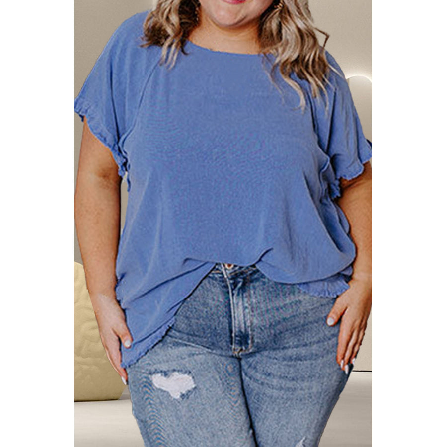Plus Size Round Neck Half Sleeve Top Dusty Blue / 1XL Apparel and Accessories