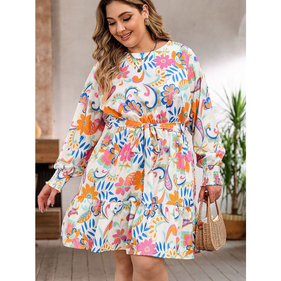 Plus Size Round Neck Lantern Sleeve Dress