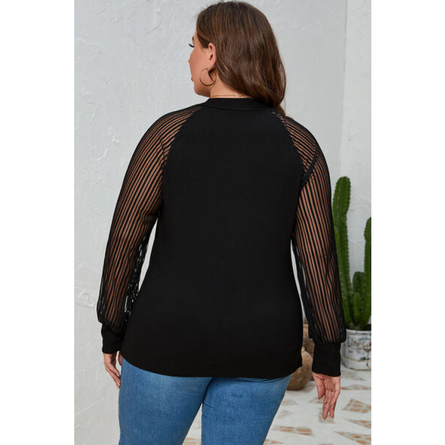 Plus Size Round Neck Long Sleeve Blouse Apparel and Accessories