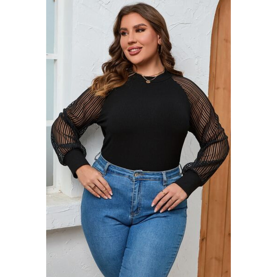 Plus Size Round Neck Long Sleeve Blouse Apparel and Accessories