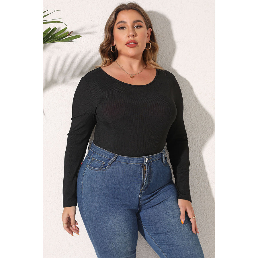 Plus Size Round Neck Long Sleeve Bodysuit Apparel and Accessories