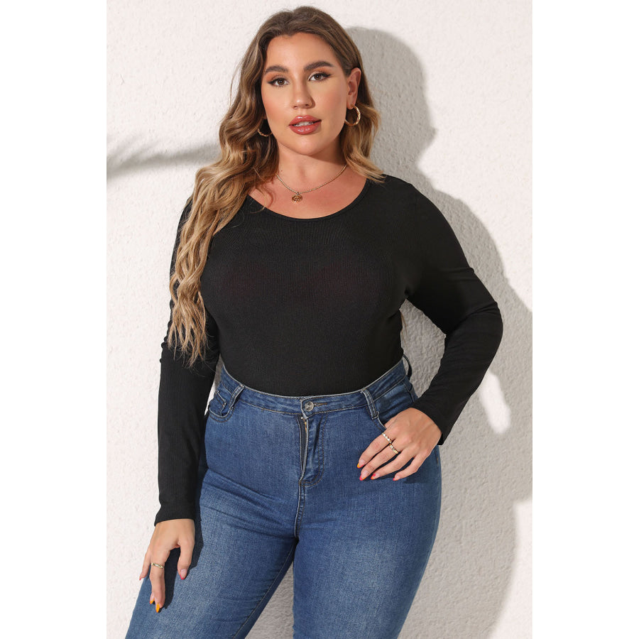 Plus Size Round Neck Long Sleeve Bodysuit Apparel and Accessories