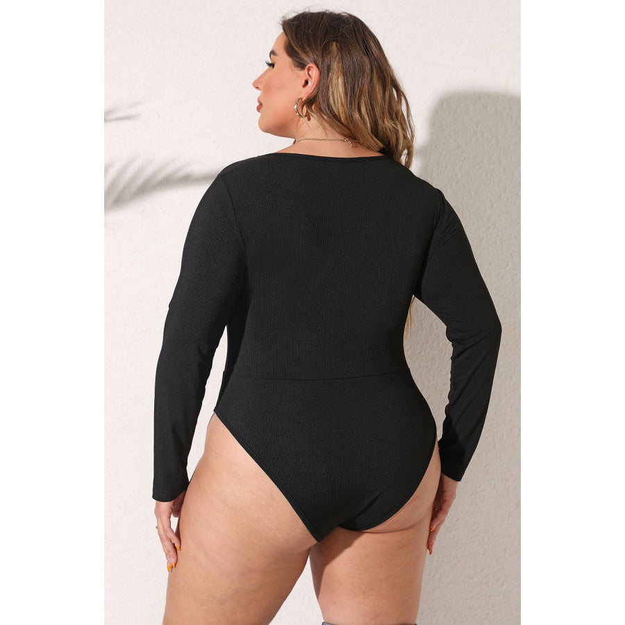 Plus Size Round Neck Long Sleeve Bodysuit Apparel and Accessories