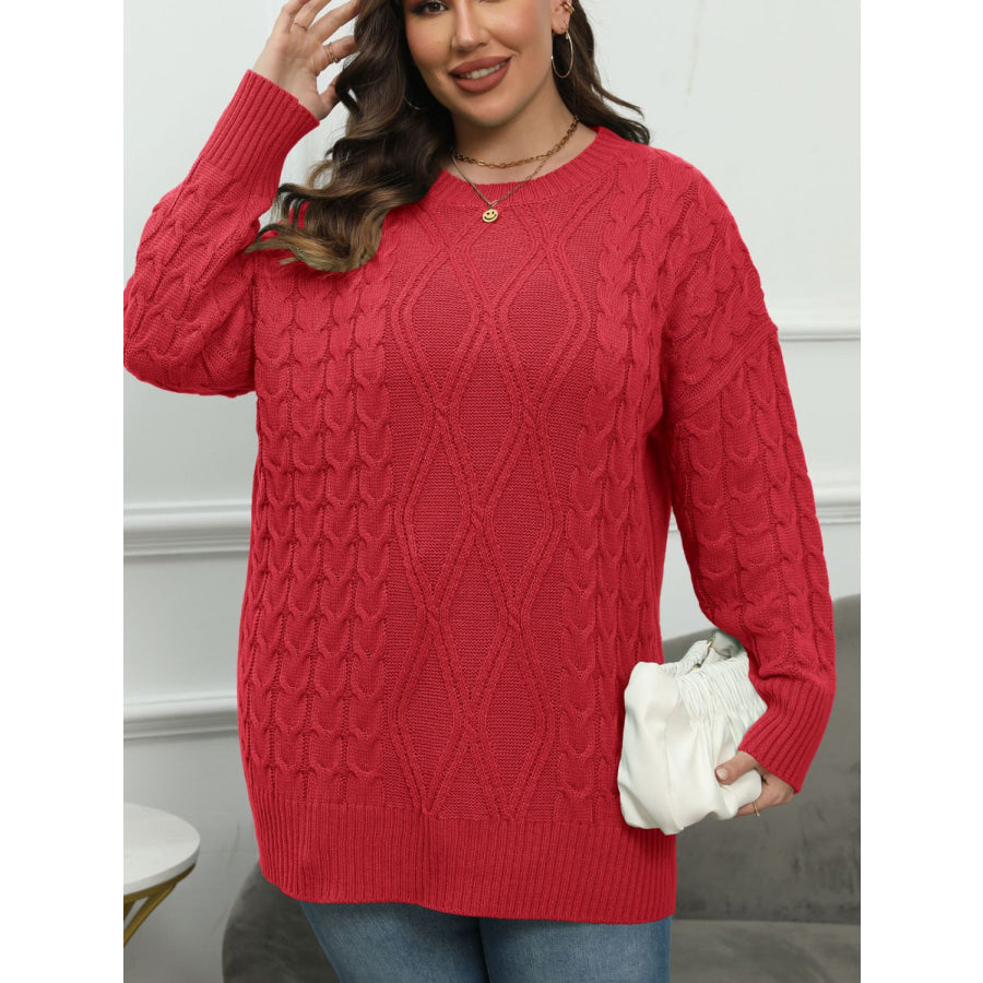 Plus Size Round Neck Long Sleeve Sweater Apparel and Accessories