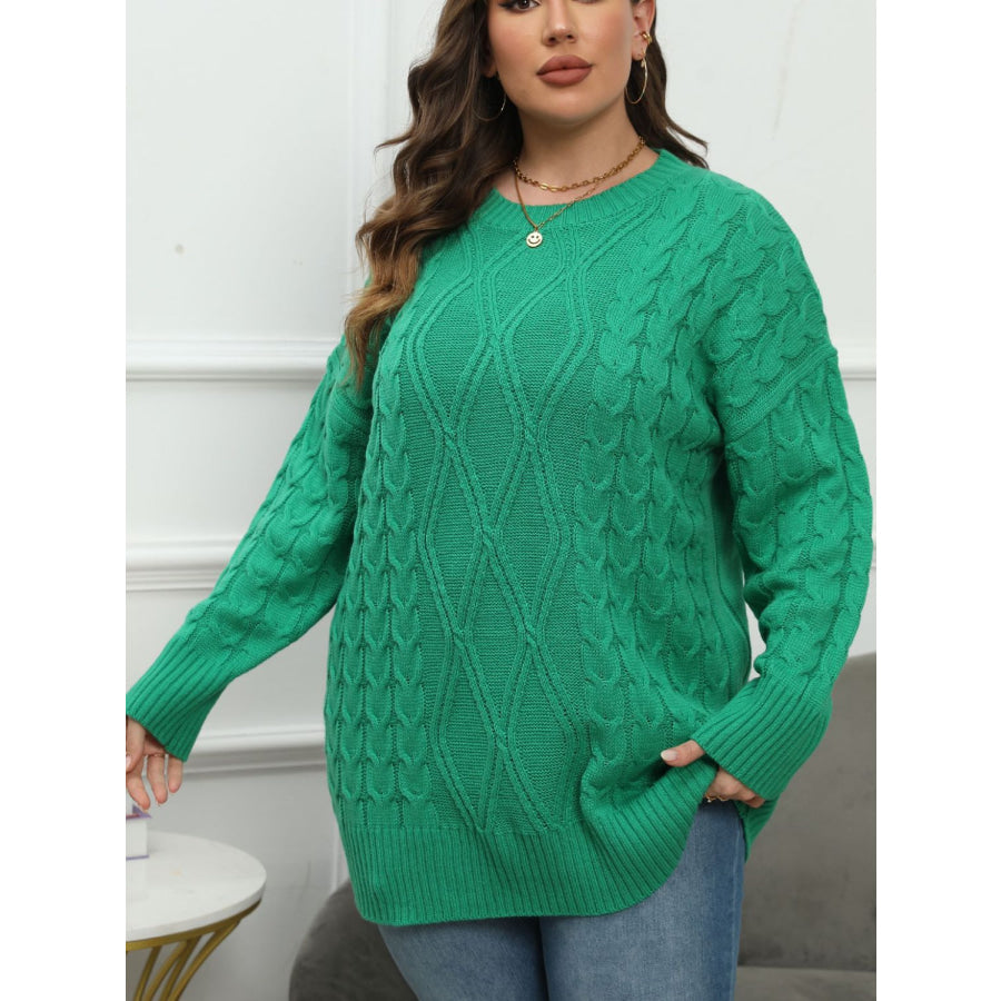 Plus Size Round Neck Long Sleeve Sweater Apparel and Accessories