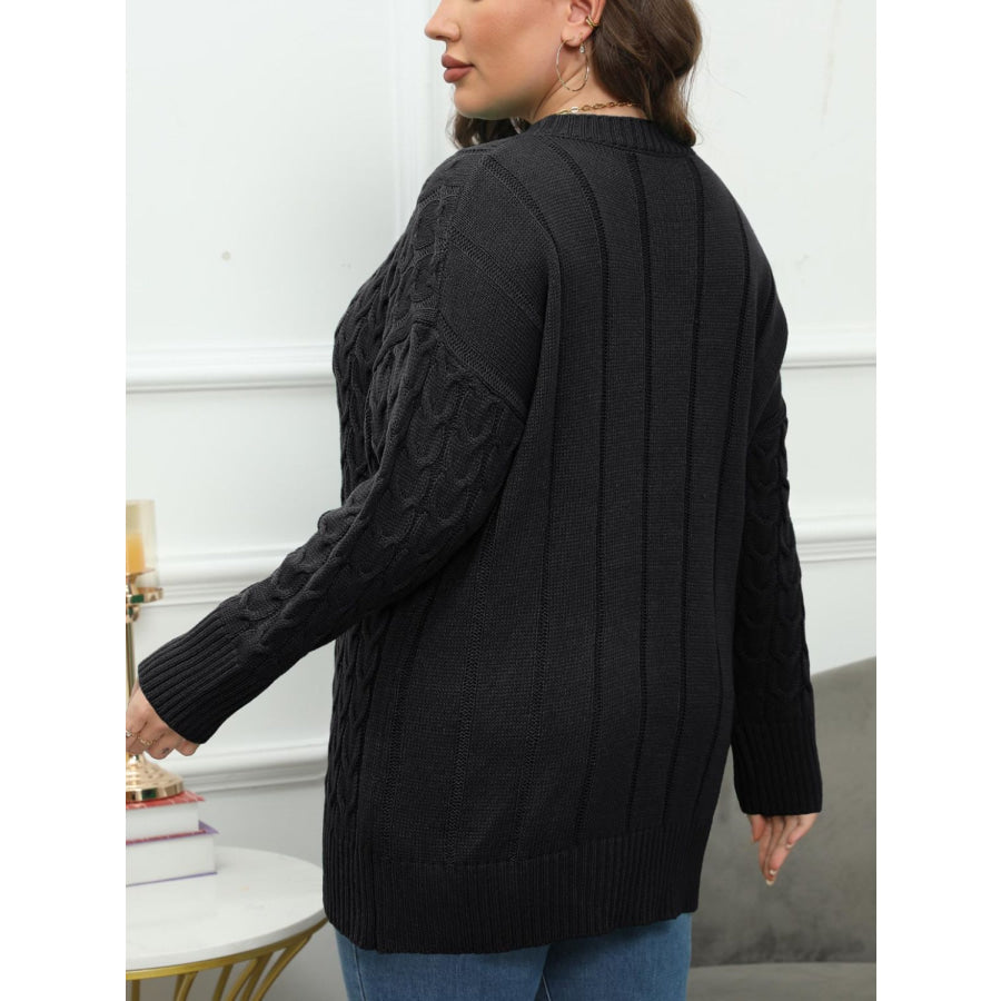 Plus Size Round Neck Long Sleeve Sweater Apparel and Accessories