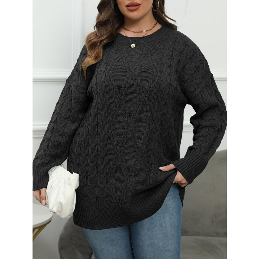 Plus Size Round Neck Long Sleeve Sweater Apparel and Accessories