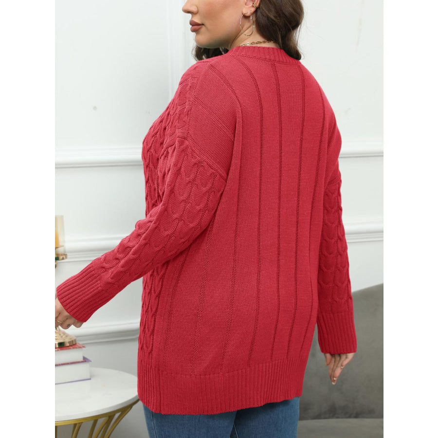 Plus Size Round Neck Long Sleeve Sweater Apparel and Accessories