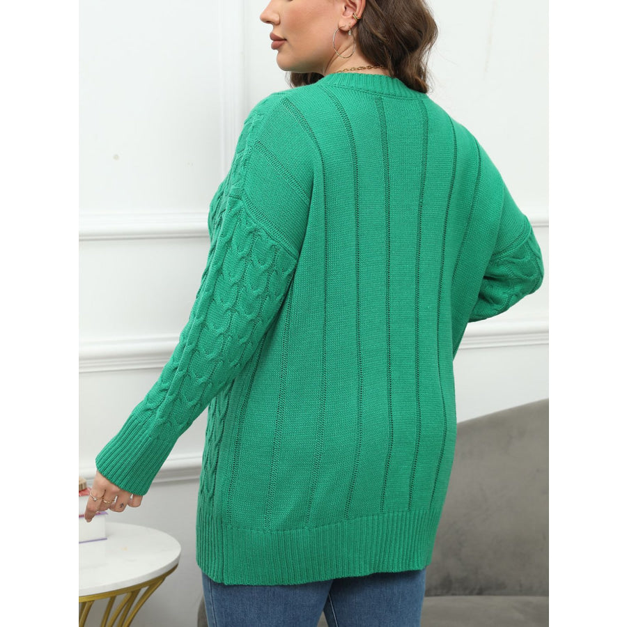 Plus Size Round Neck Long Sleeve Sweater Apparel and Accessories