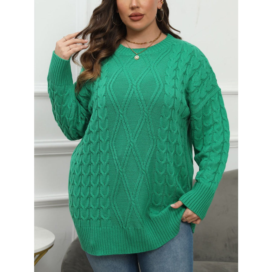 Plus Size Round Neck Long Sleeve Sweater Dark Green / 0XL Apparel and Accessories