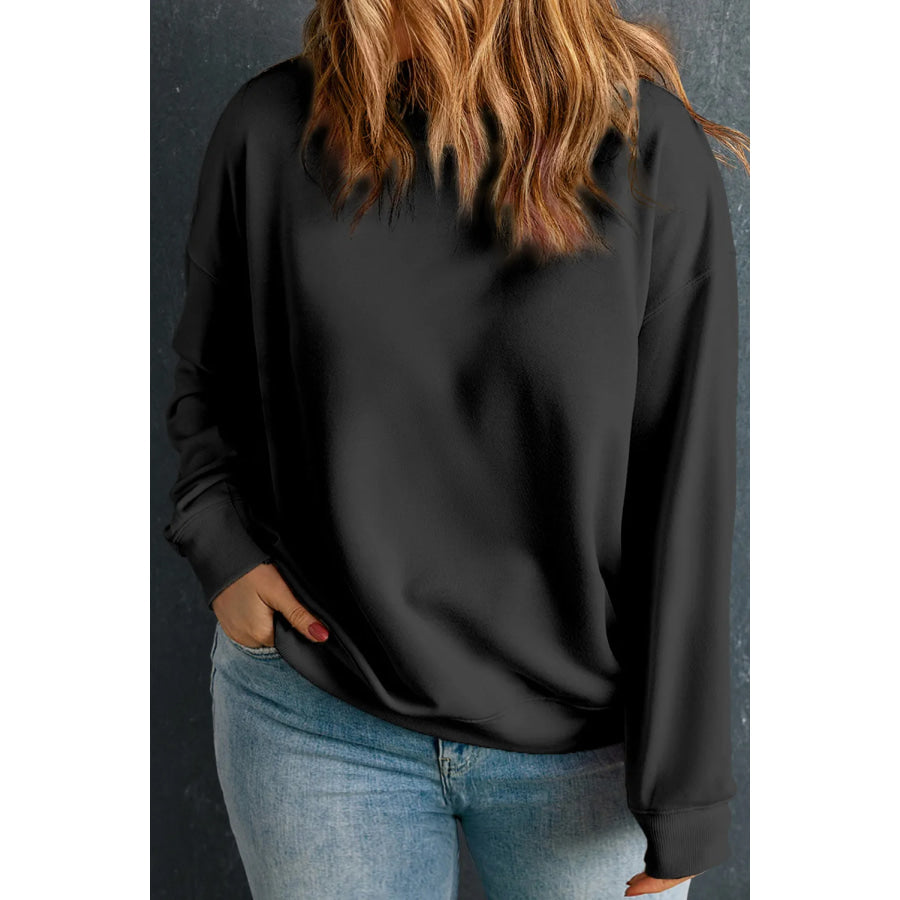 Plus Size Round Neck Long Sleeve Sweatshirt Black / 1XL Apparel and Accessories